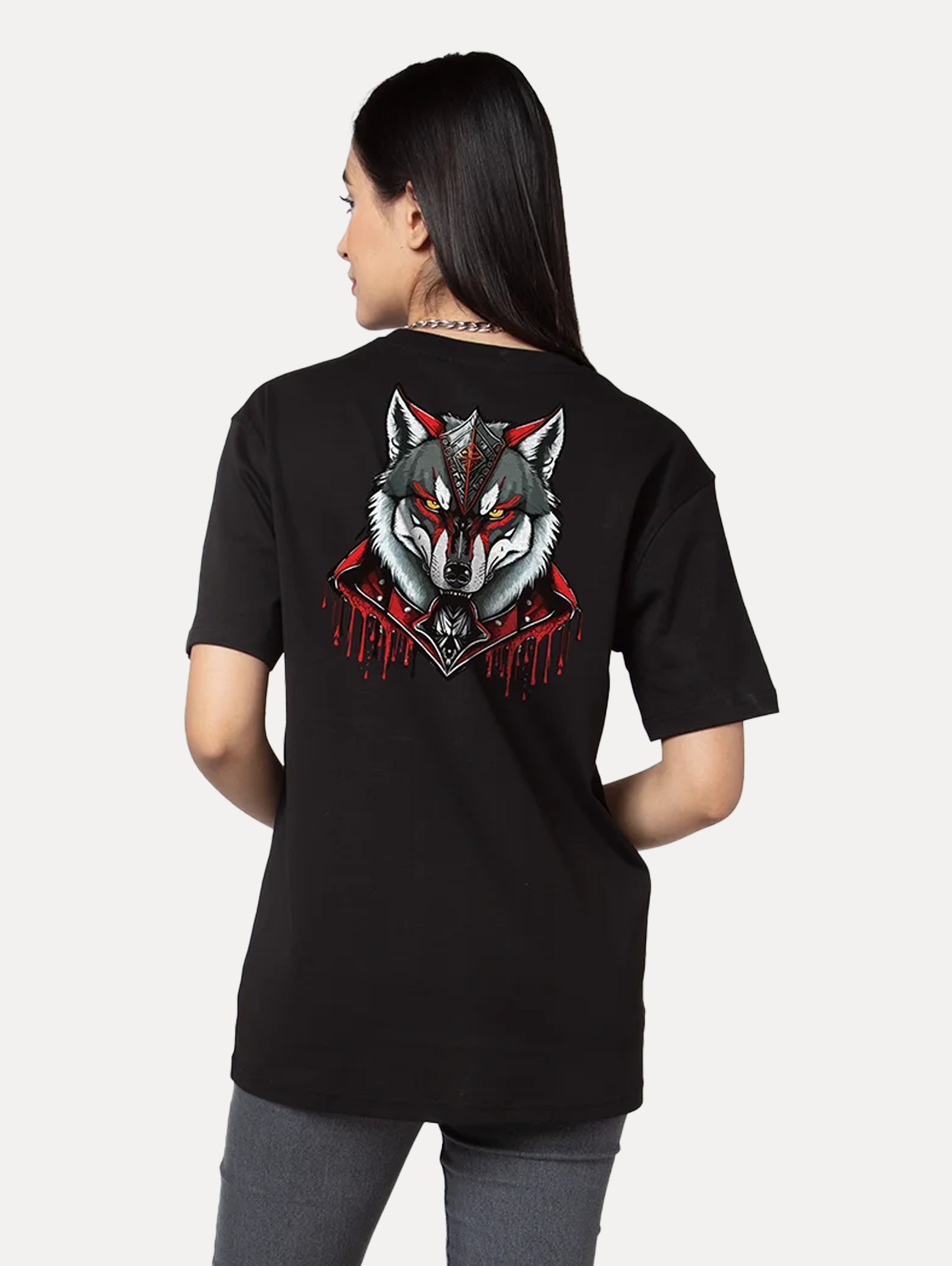 WereWolf Women Black Oversized Graphic Printed T-Shirts