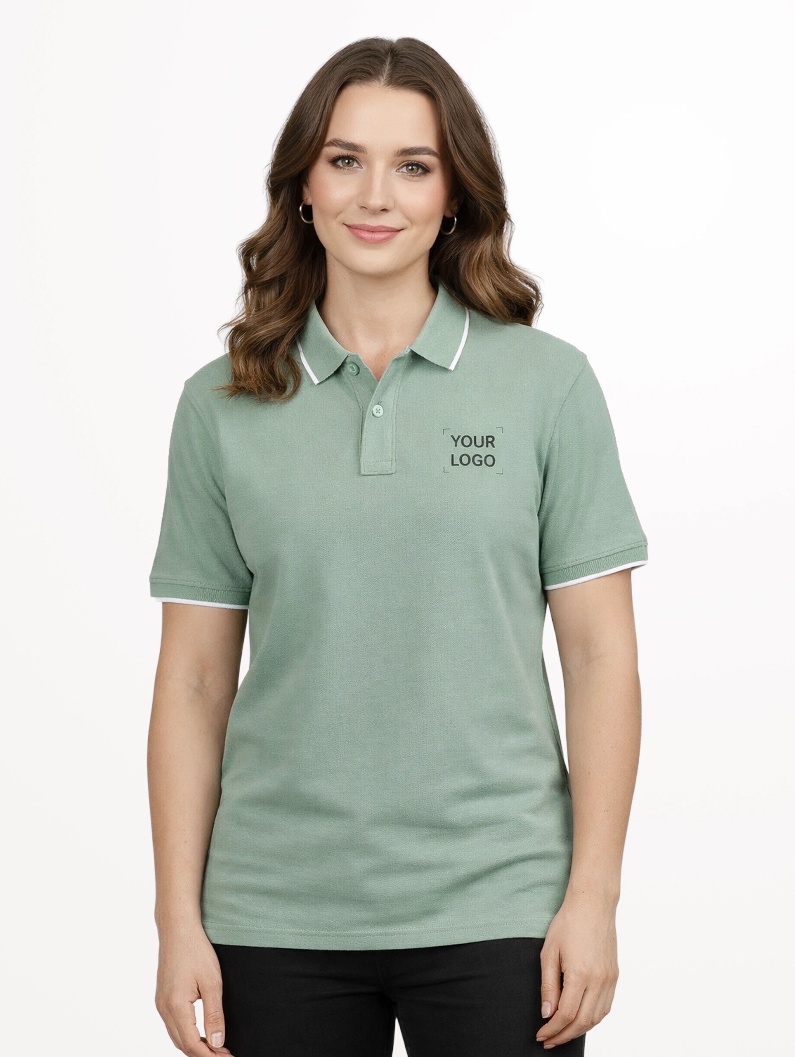 Women's Cotton Polo With Tipping - Pista Green