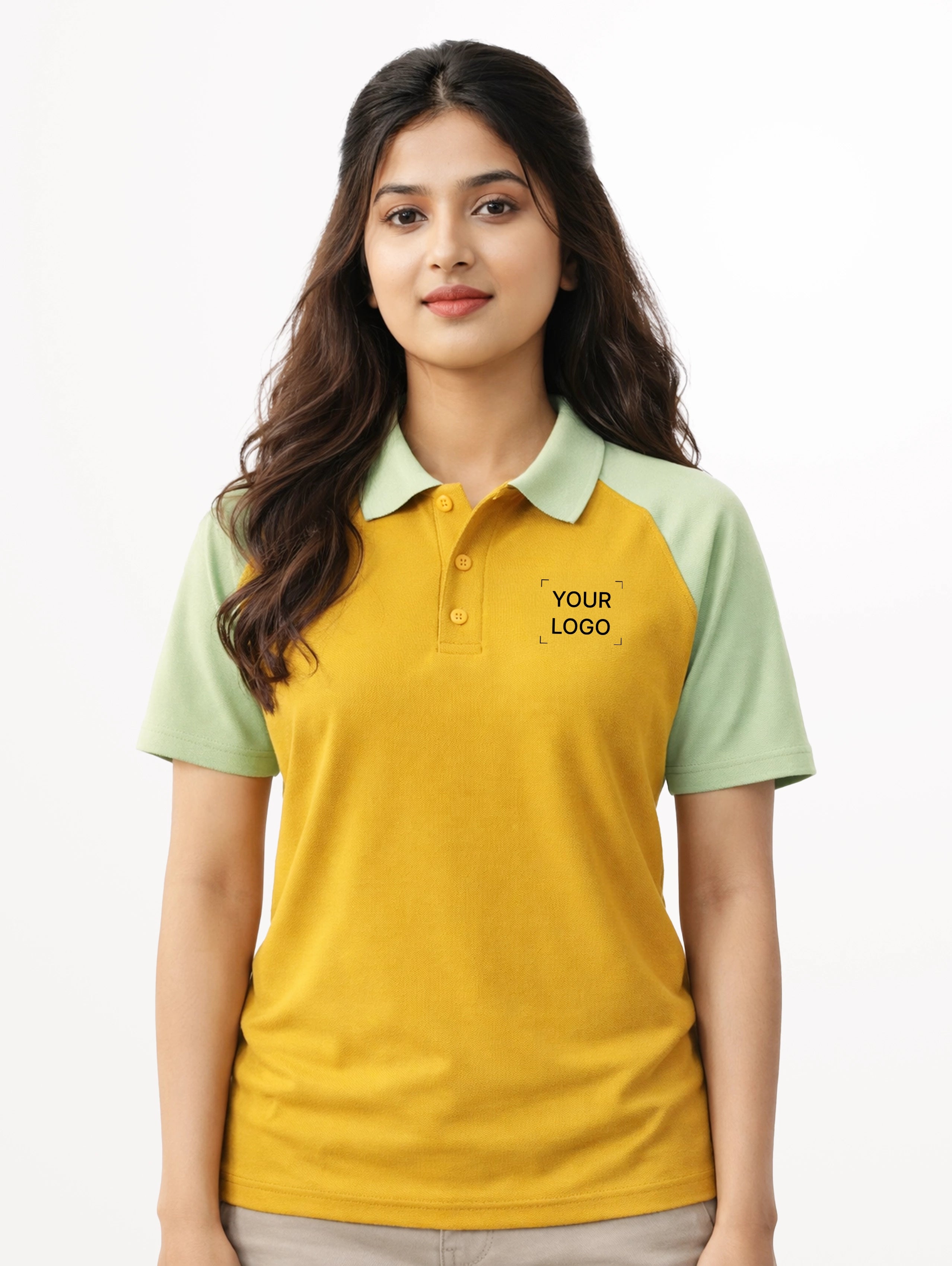 Women's Cotton Raglan Sleeve Polo - Mustard Yellow