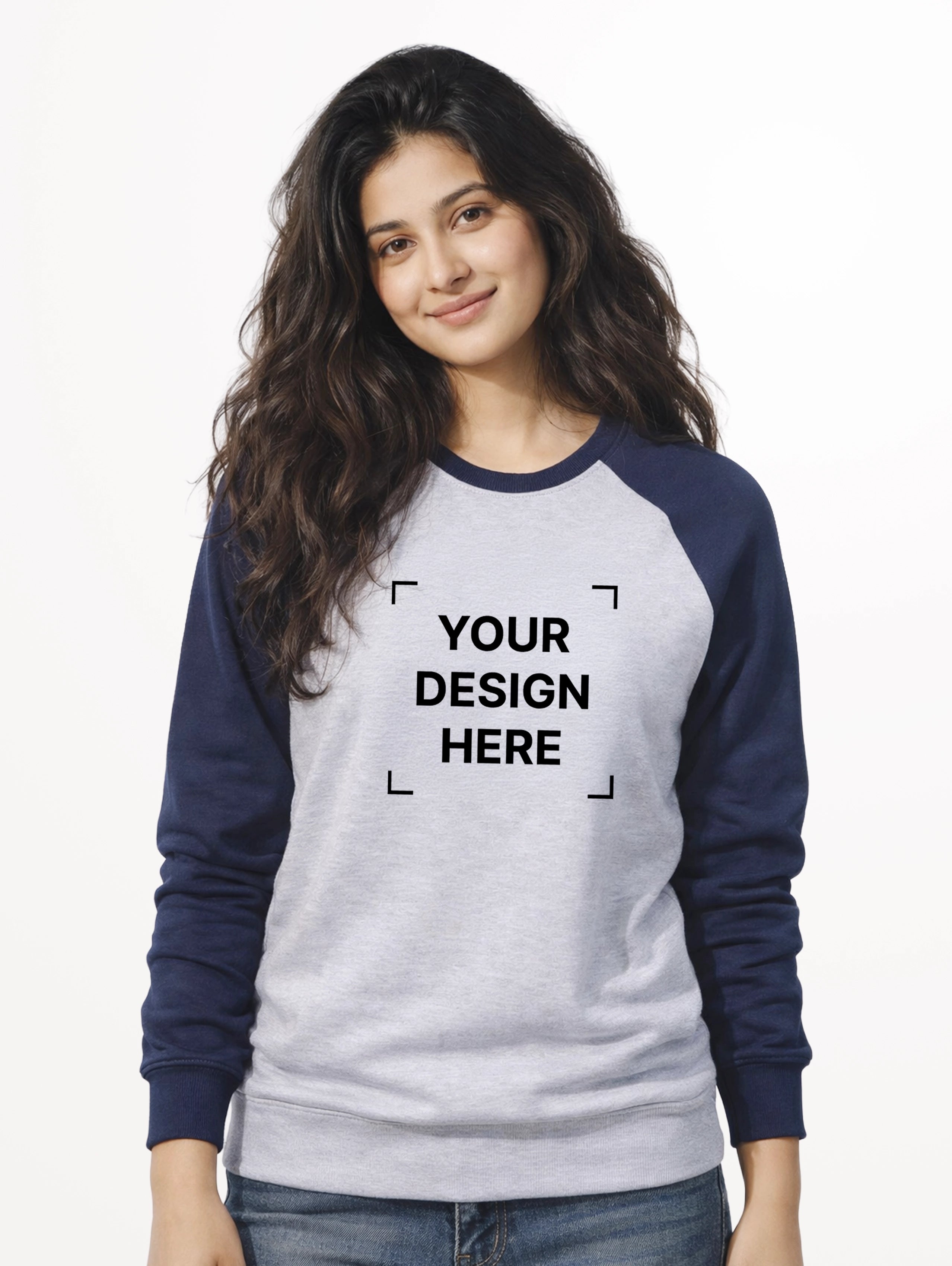Women's Cotton Raglan Sleeve Sweatshirt - Grey Melange