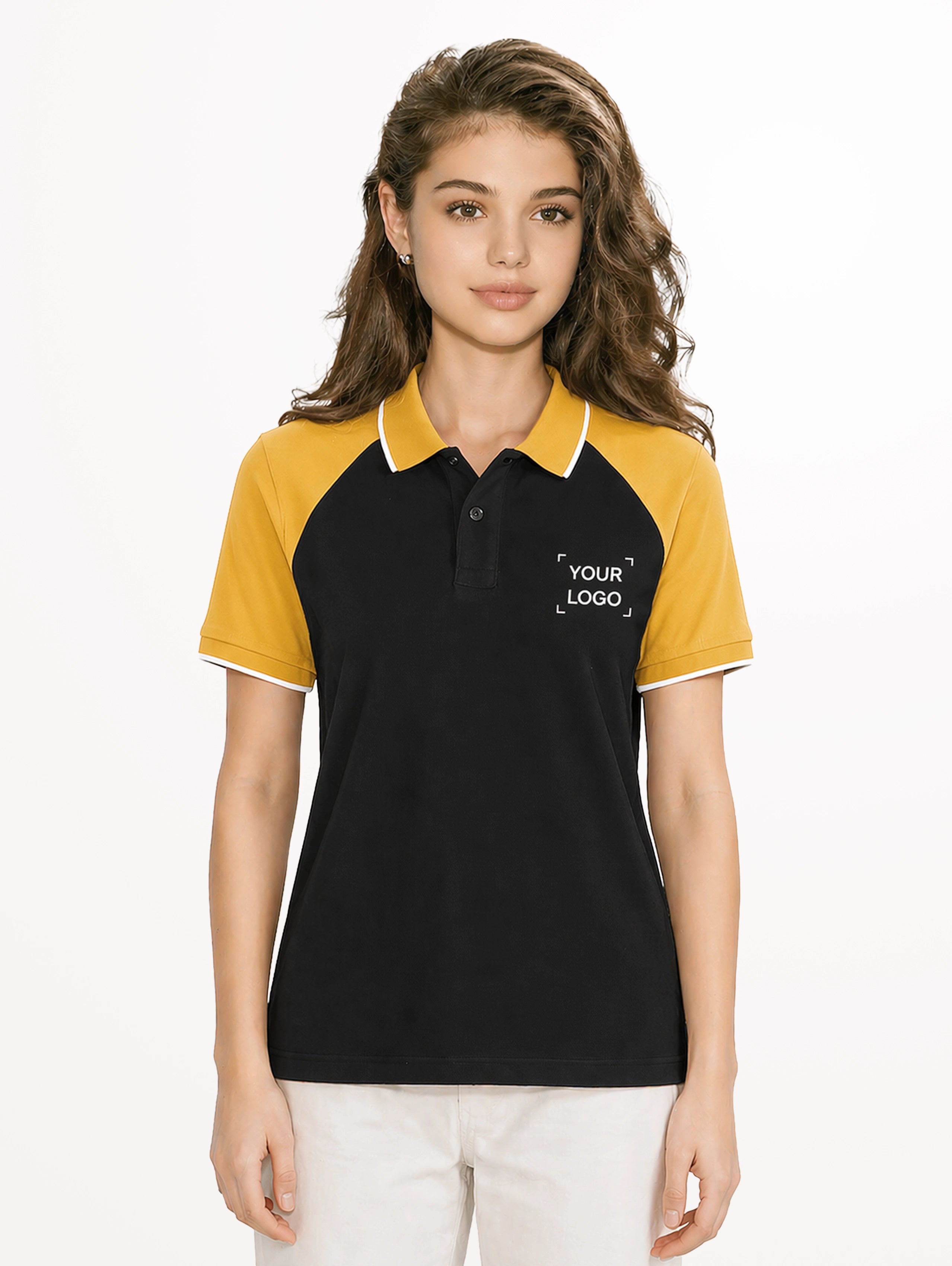 Women's Raglan Sleeve Cotton Polo With Tipping - Black