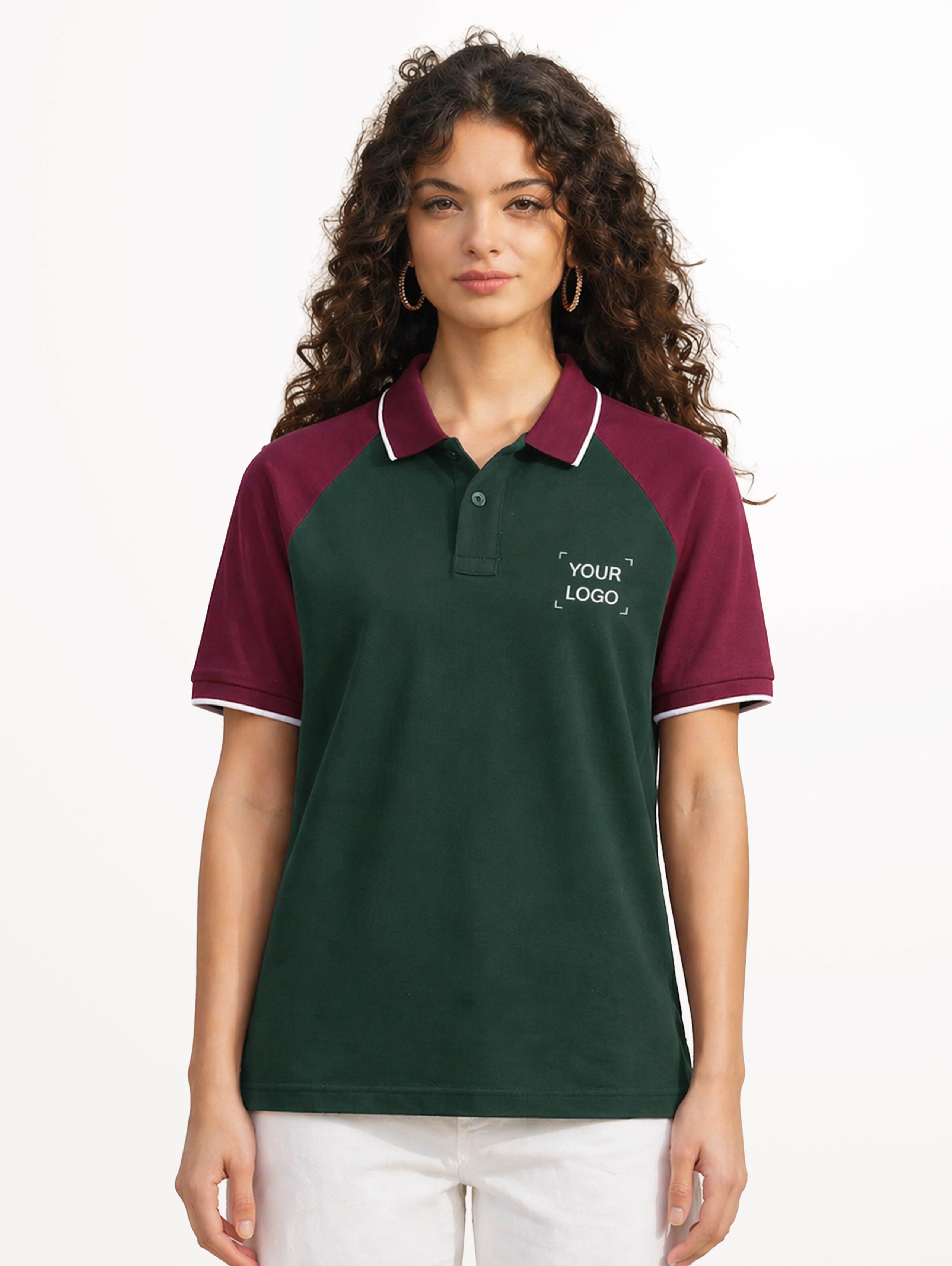 Women's Raglan Sleeve Cotton Polo With Tipping - Bottle Green