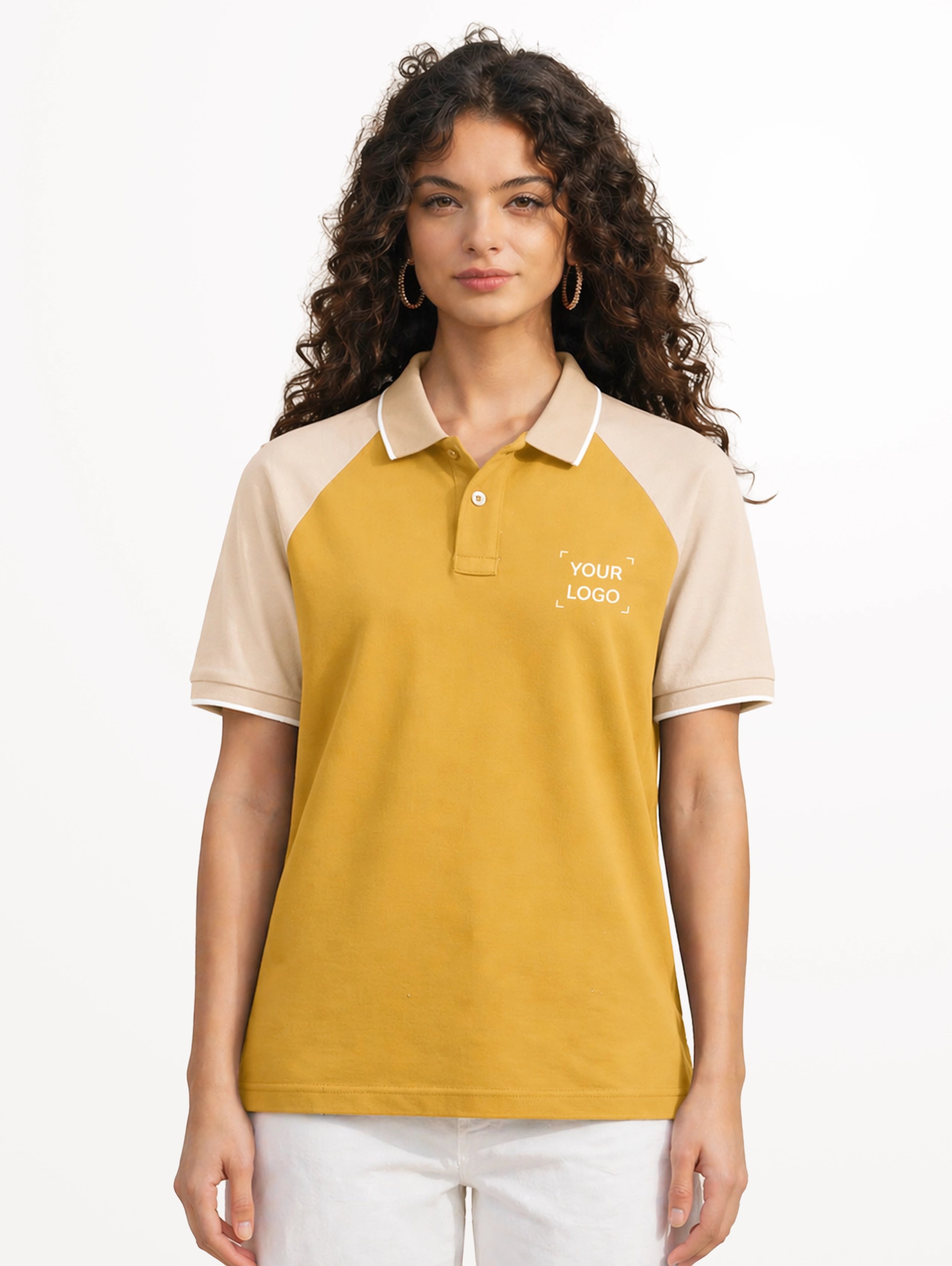 Women's Raglan Sleeve Cotton Polo With Tipping - Mustard Yellow