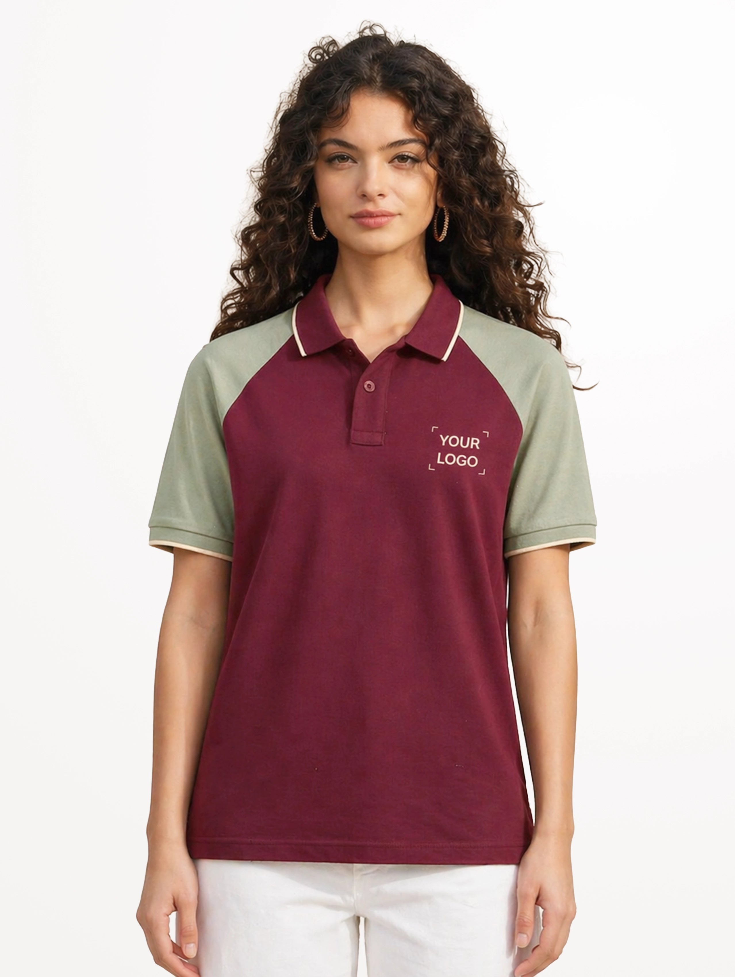 Women's Raglan Sleeve Cotton Polo With Tipping - Wine