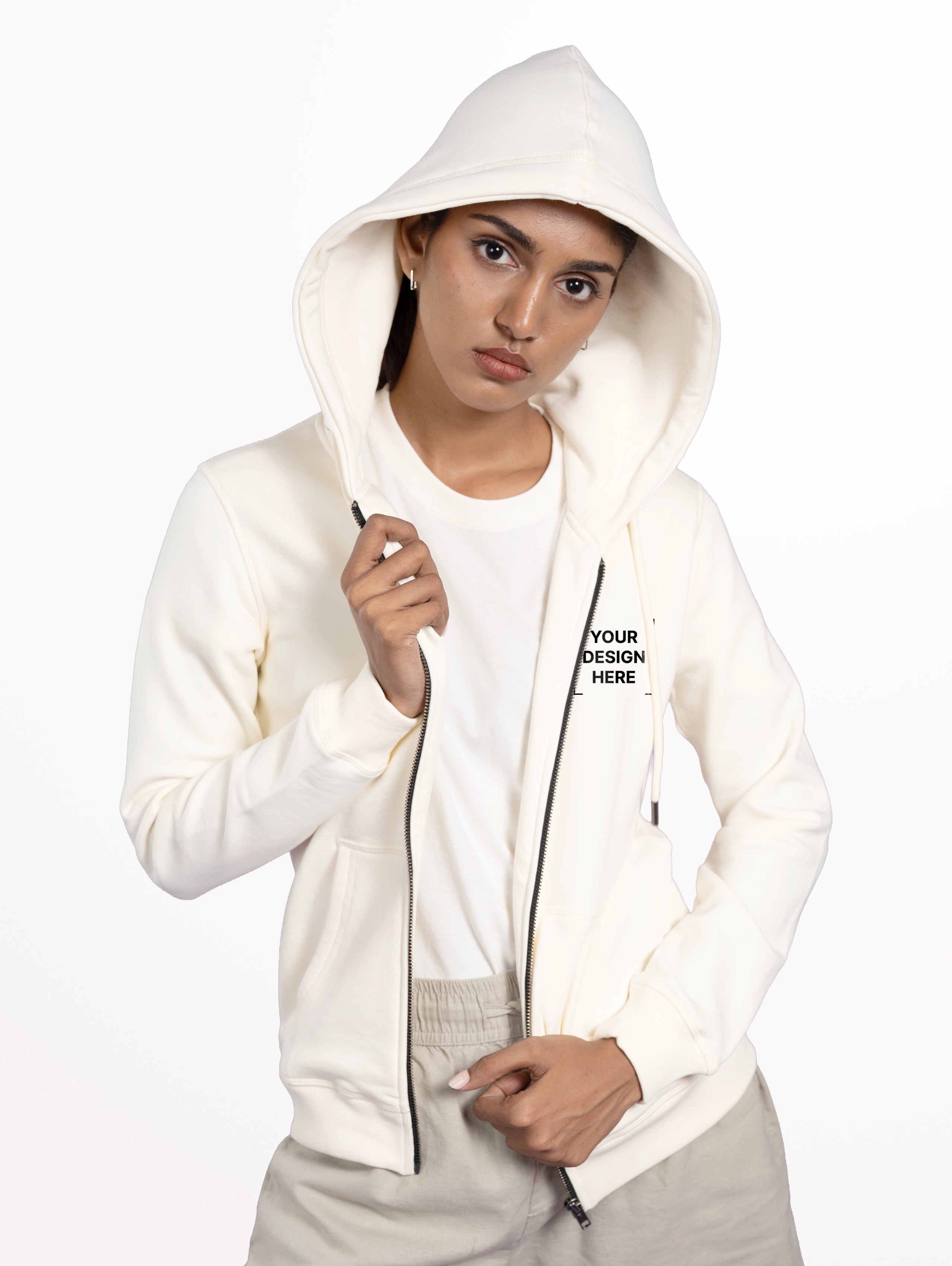 Women's Blend Zipper Hoodie - Off-White