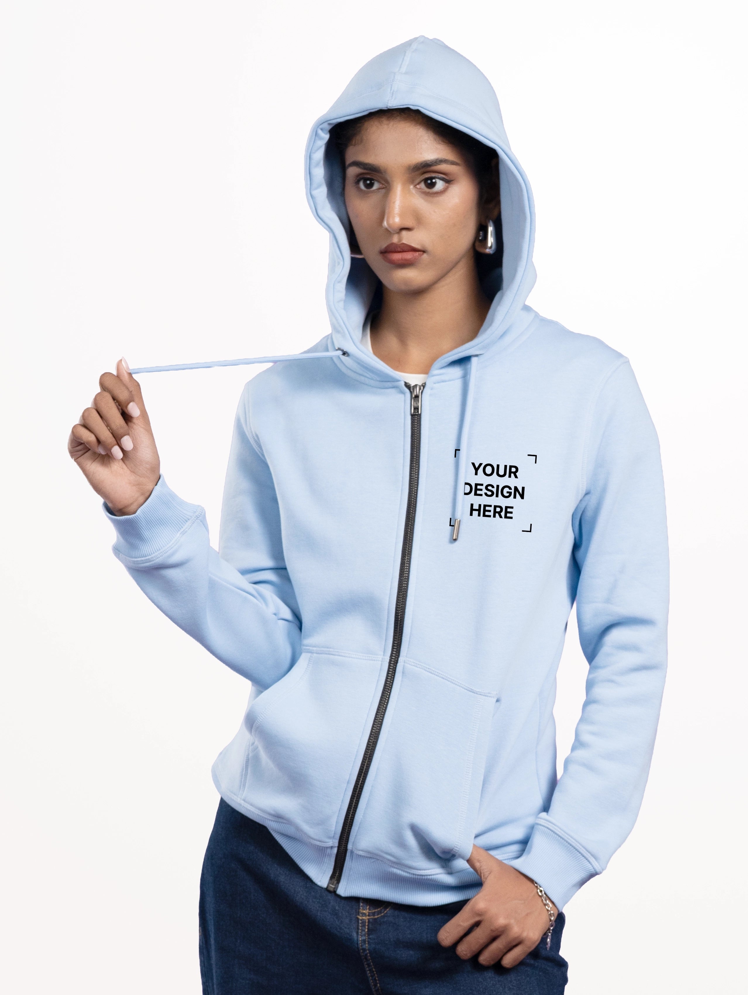 Women's Blend Zipper Hoodie - Sky Blue