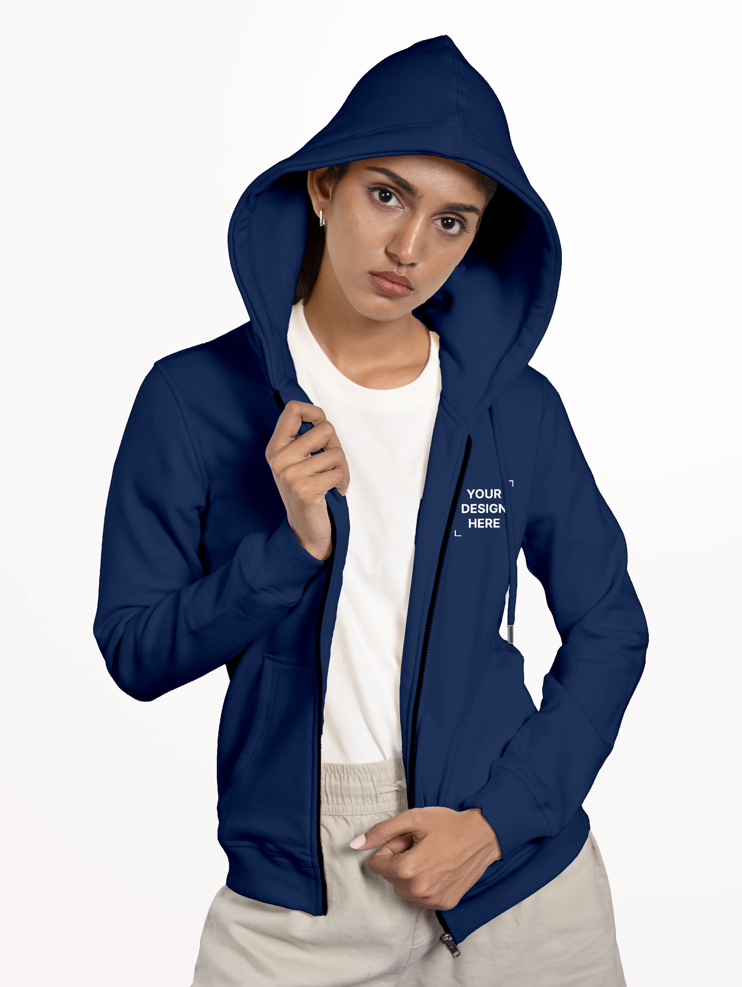 Women's Blend Zipper Hoodie - Navy Blue