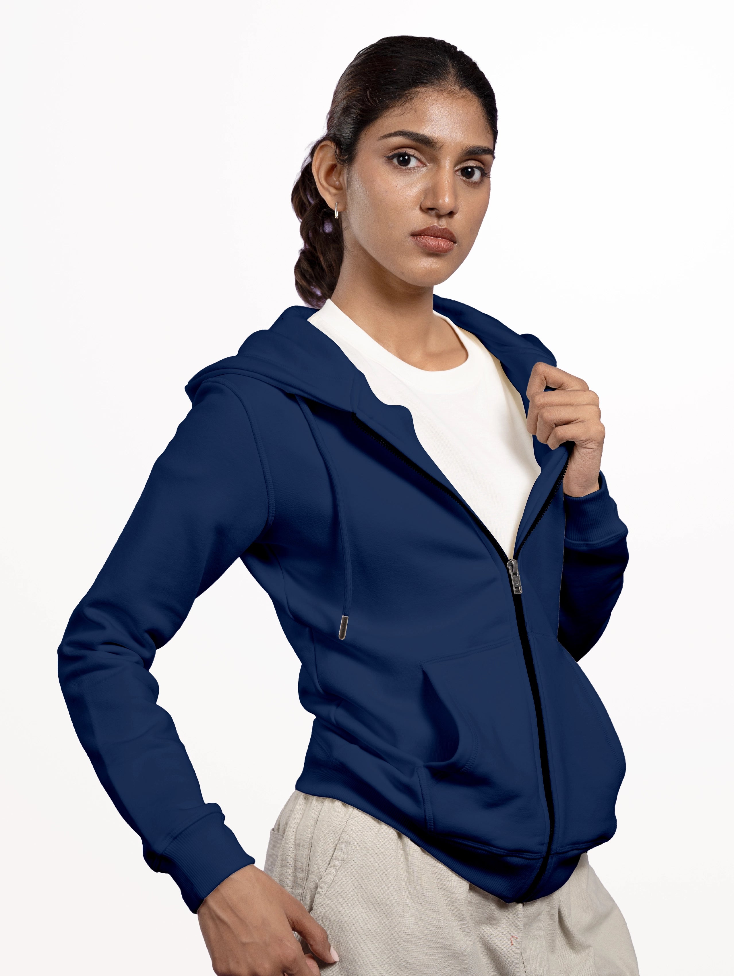 Women's Blend Zipper Hoodie - Navy Blue