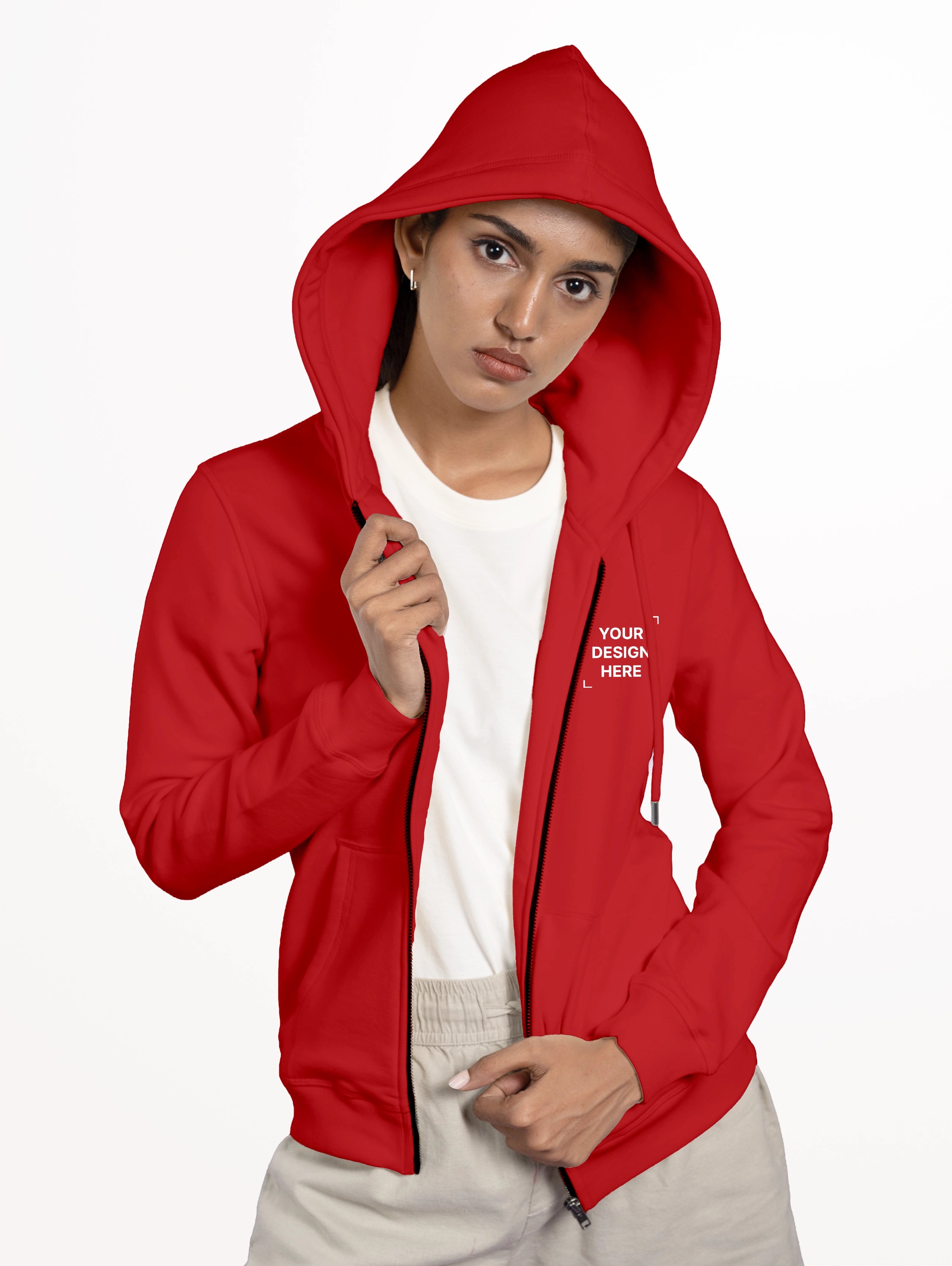 Women's Blend Zipper Hoodie - Red
