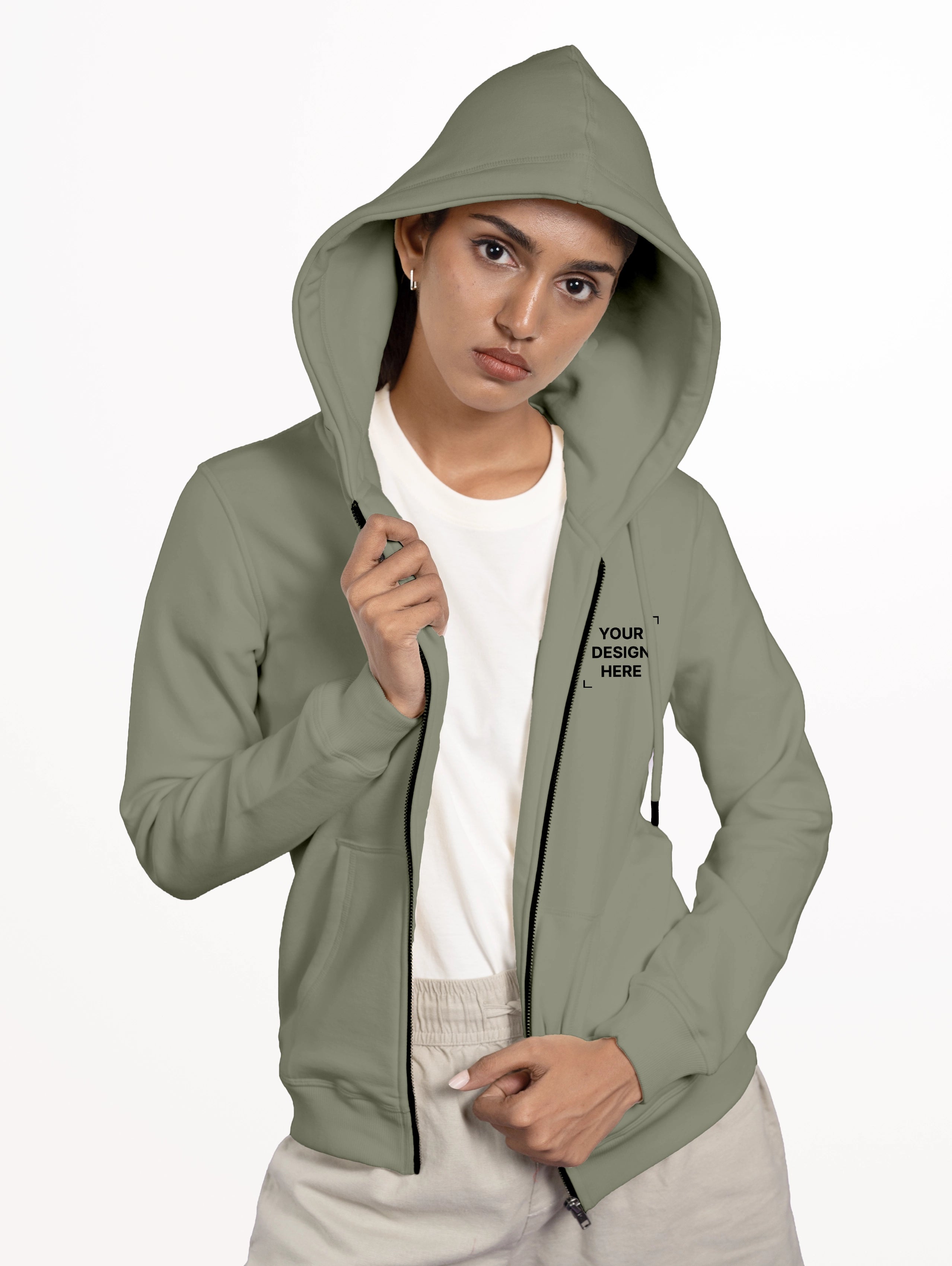 Women's Blend Zipper Hoodie - Sage Green