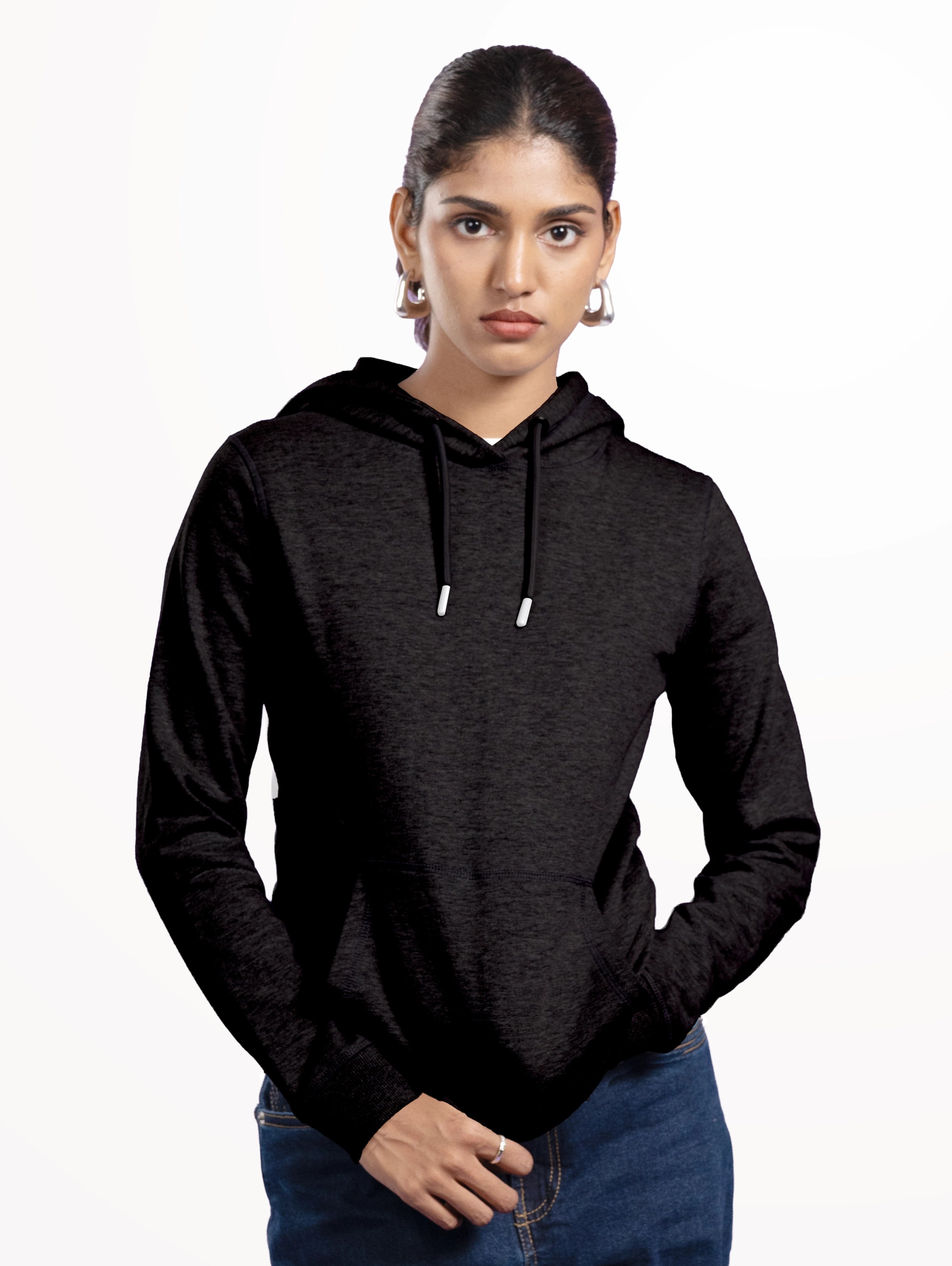 Women's Cotton Pullover Hoodie - Black