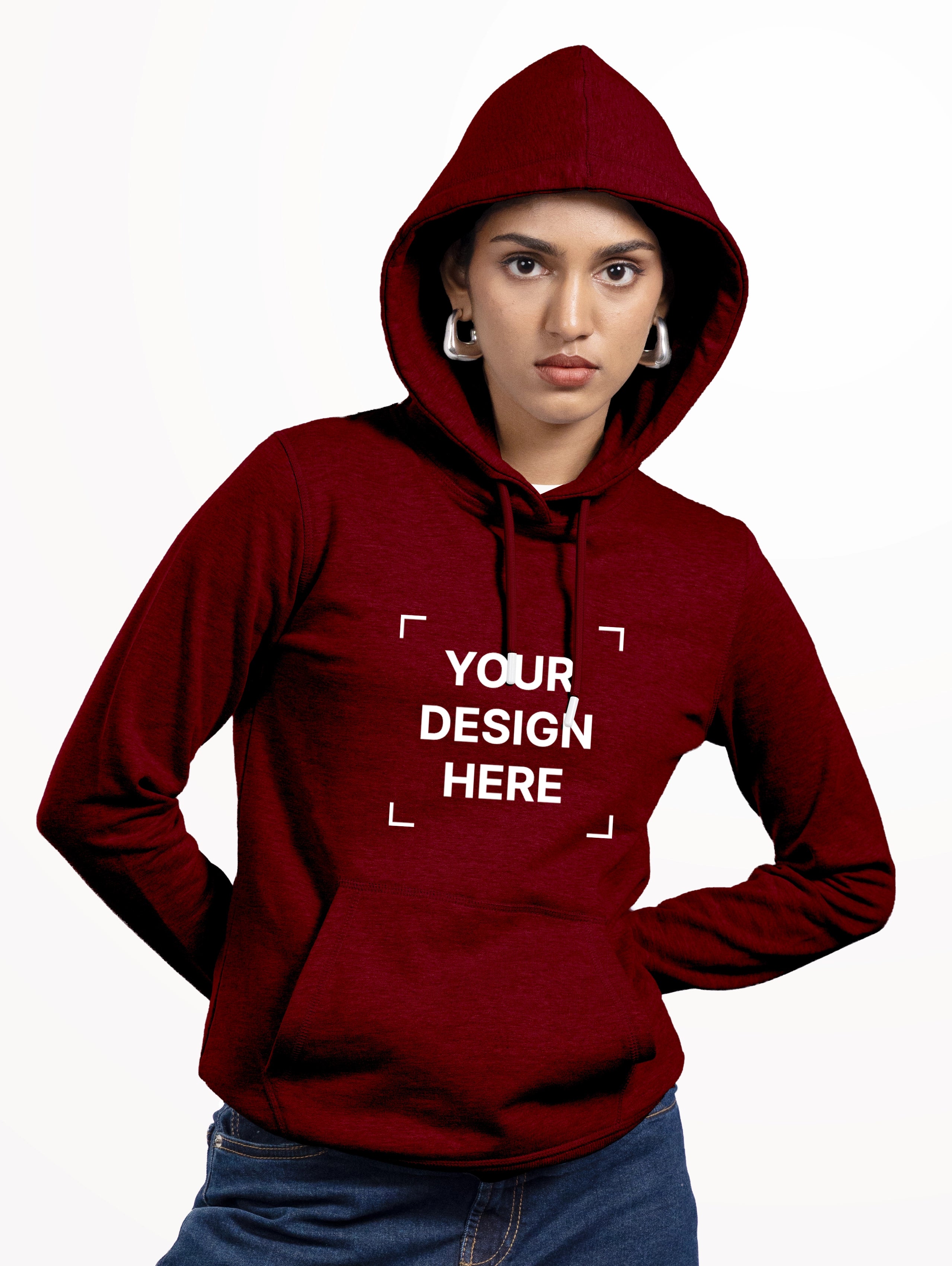 Women's Cotton Pullover Hoodie - Maroon