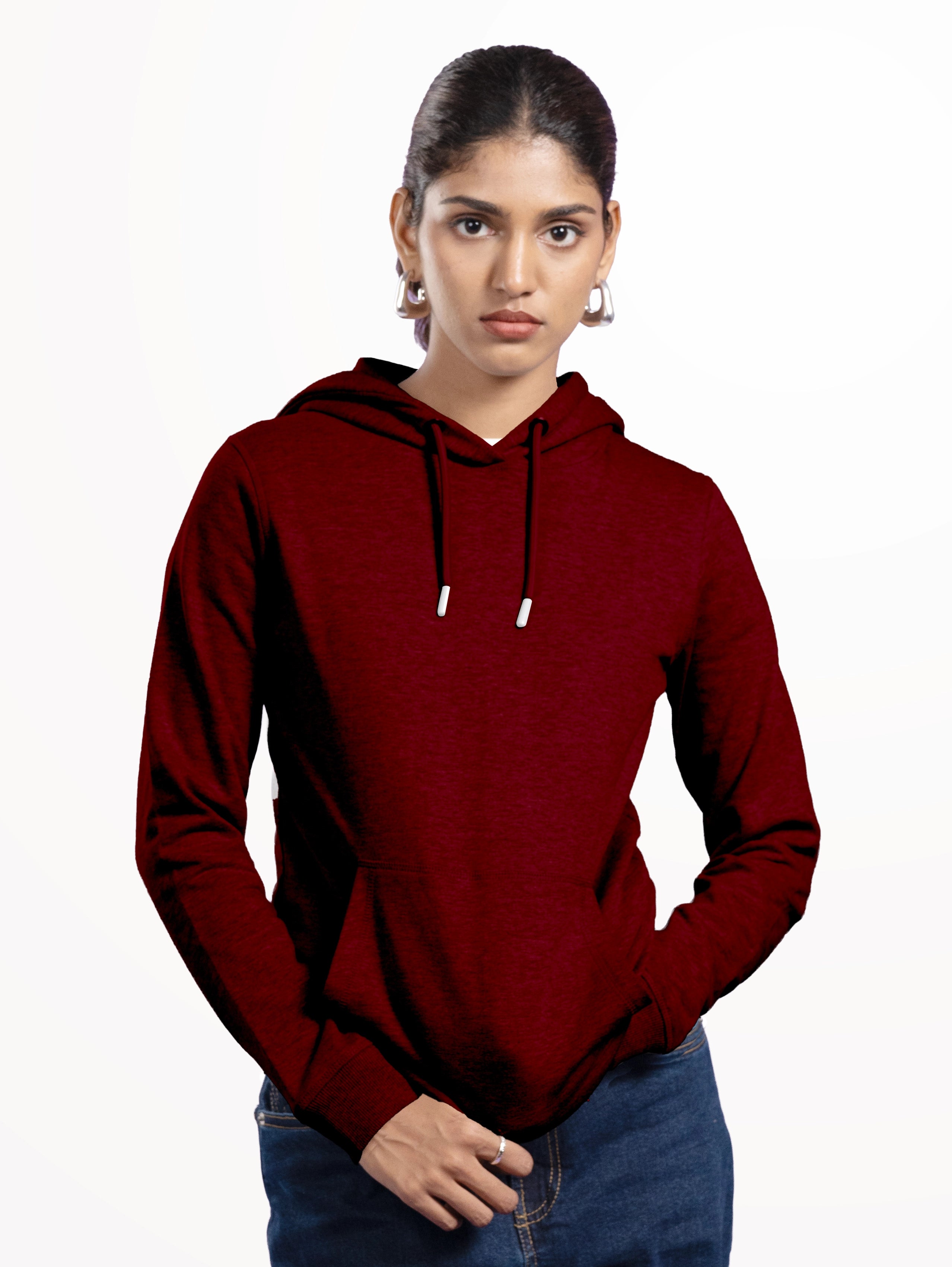 Women's Cotton Pullover Hoodie - Maroon