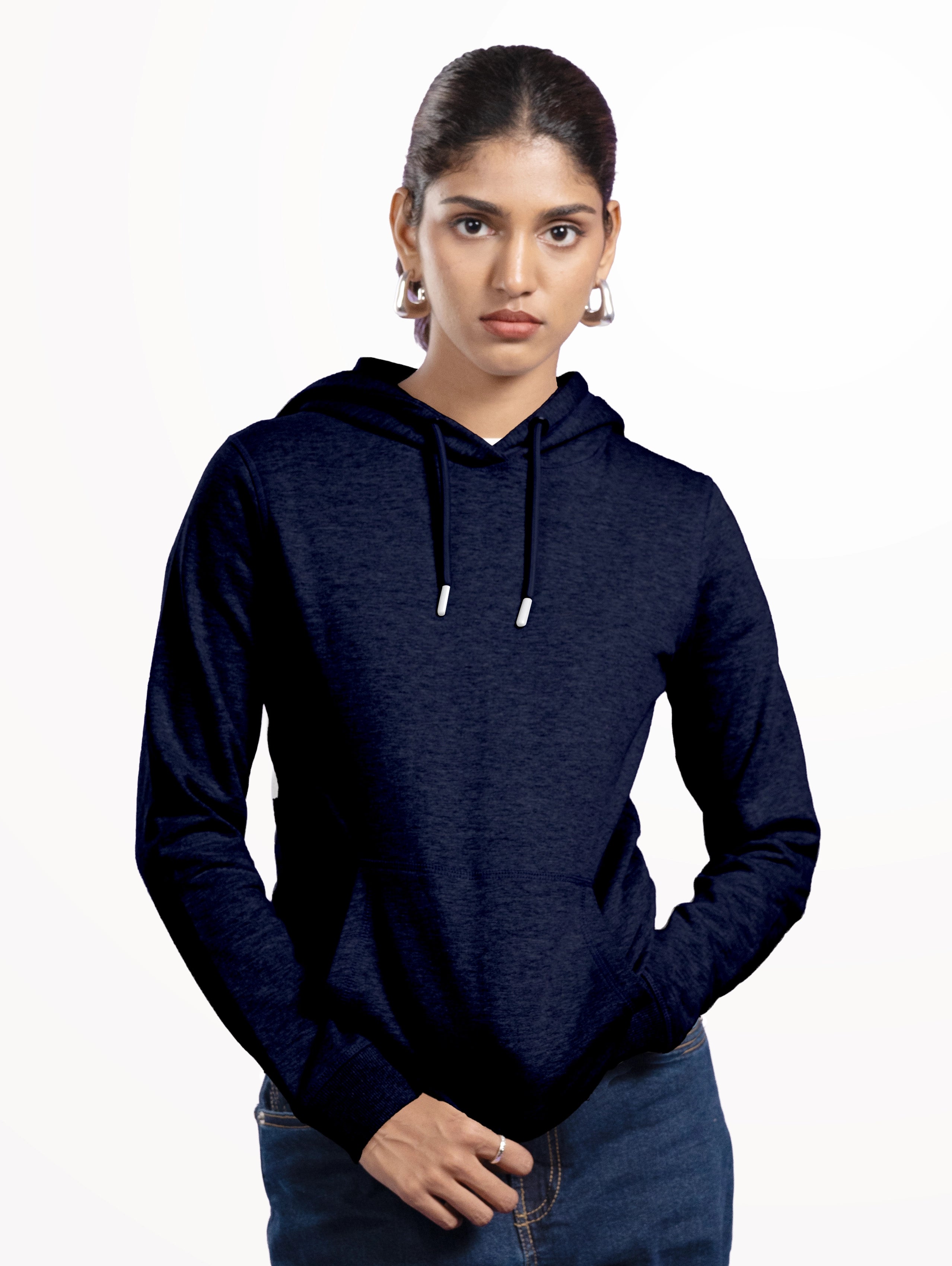 Women's Cotton Pullover Hoodie - Navy