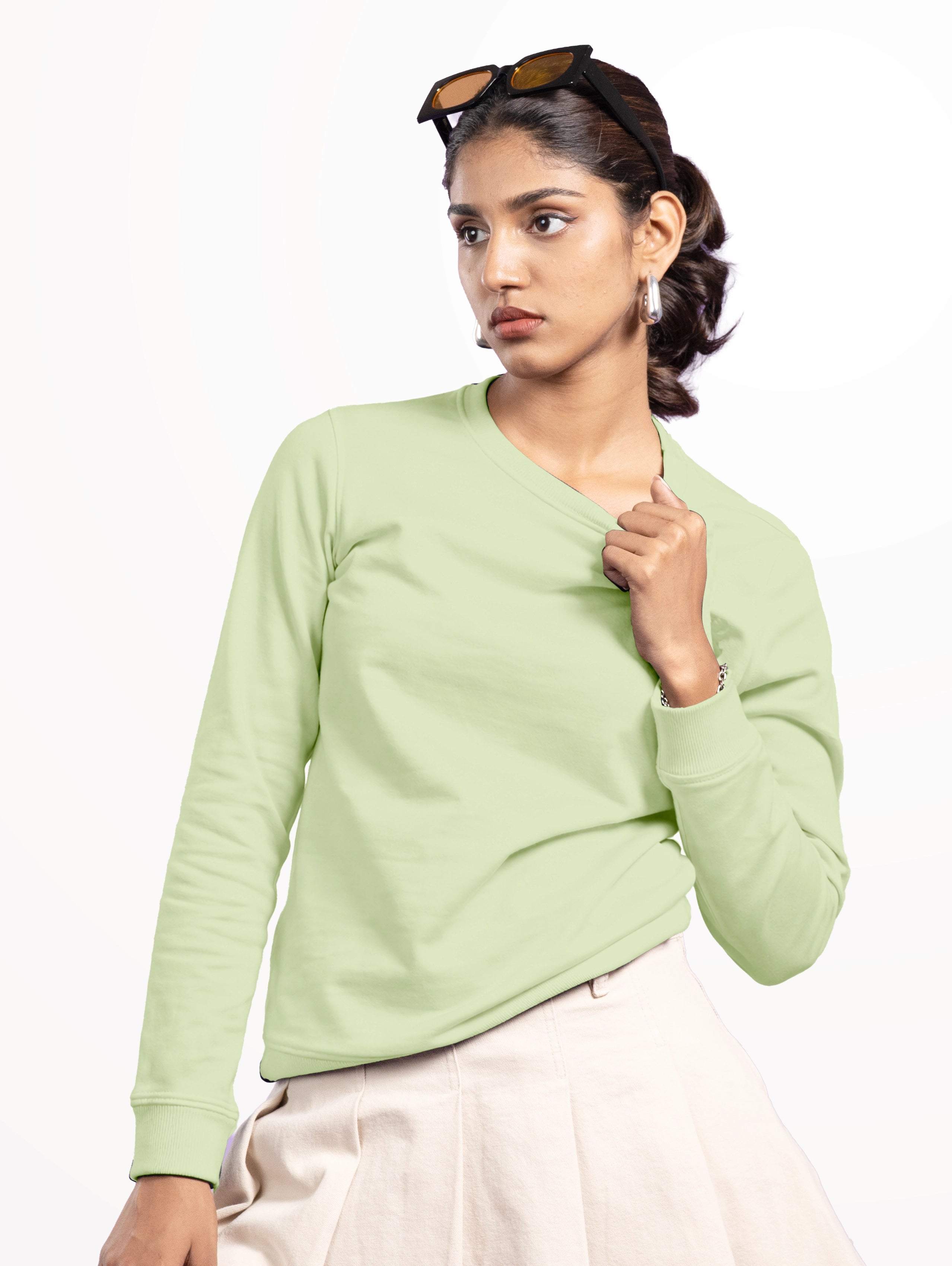 Women's Cotton Sweatshirt - Light Green