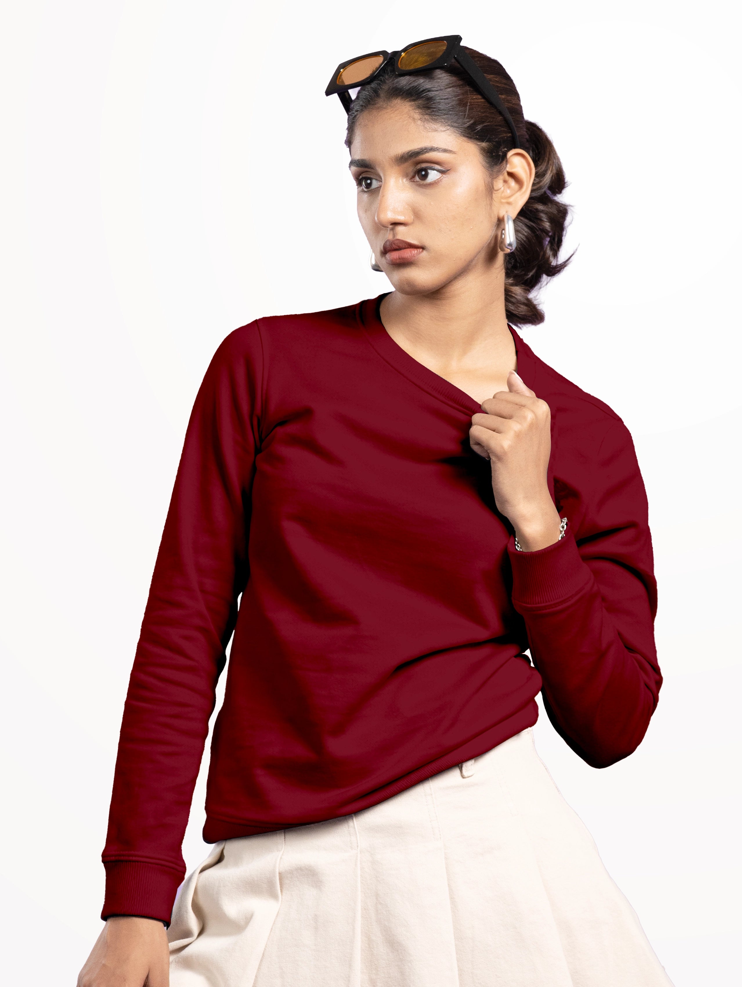 Women's Cotton Sweatshirt - Maroon