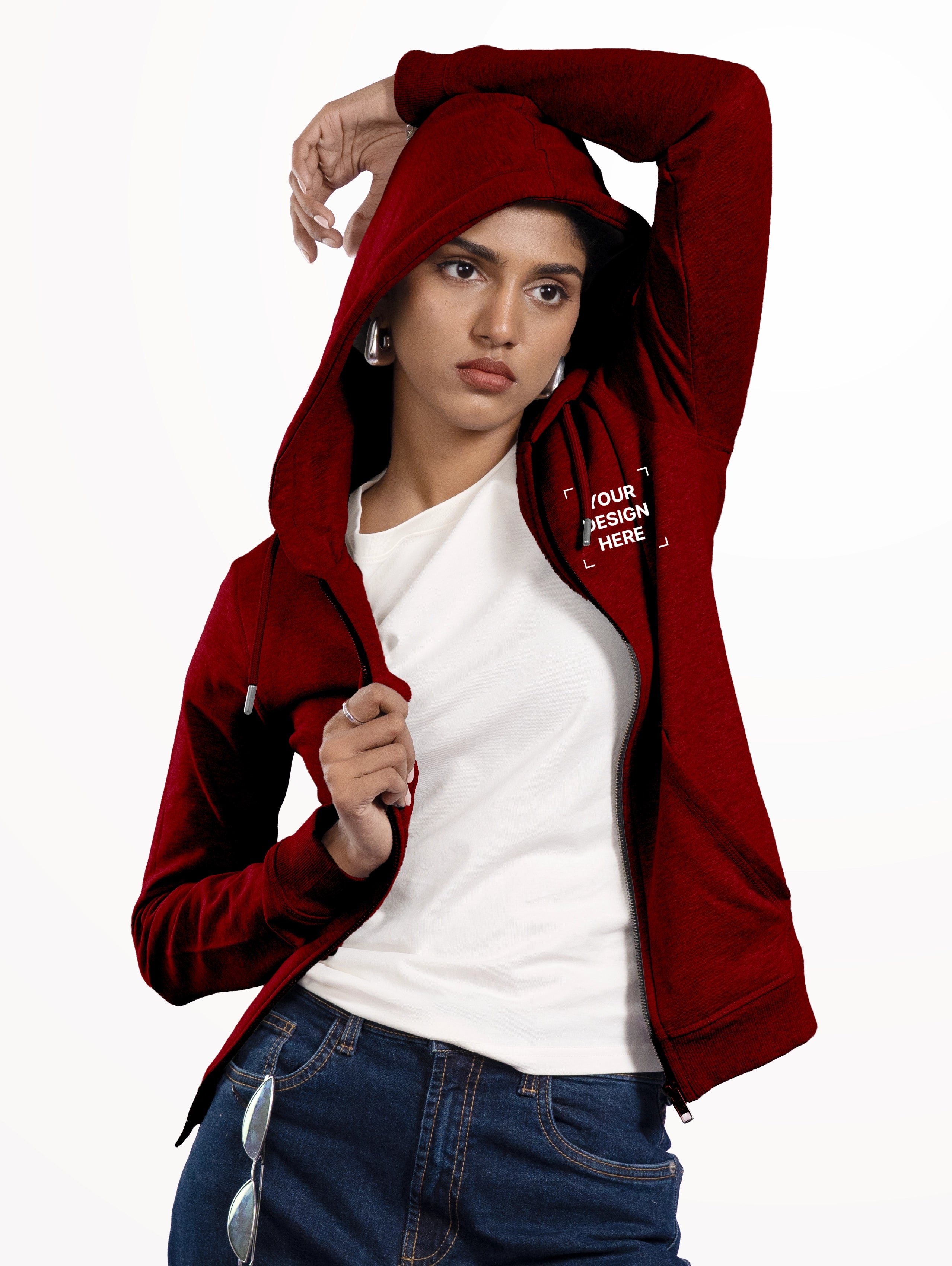 Women's Cotton Zipper Hoodie - Maroon