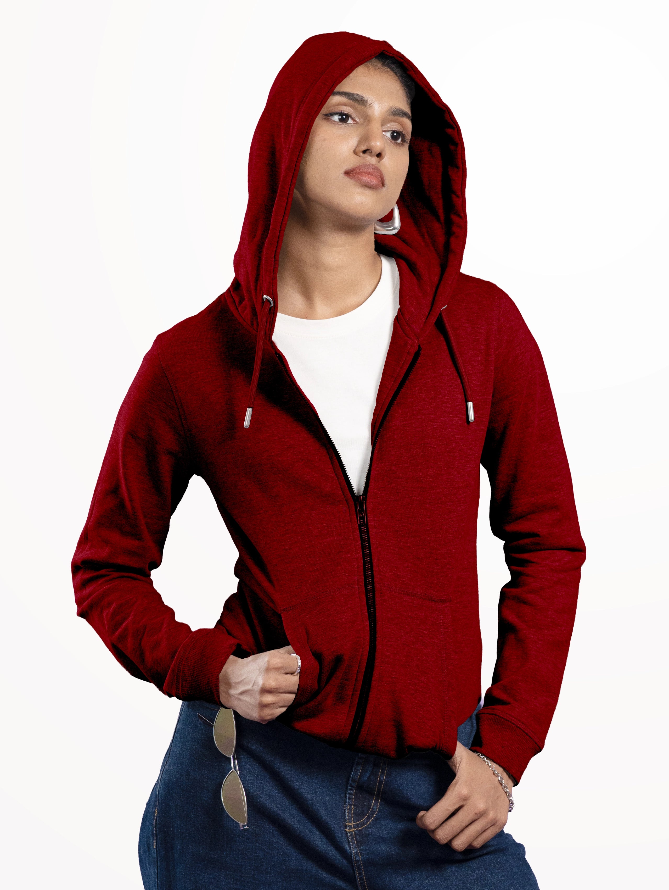 Women's Cotton Zipper Hoodie - Maroon