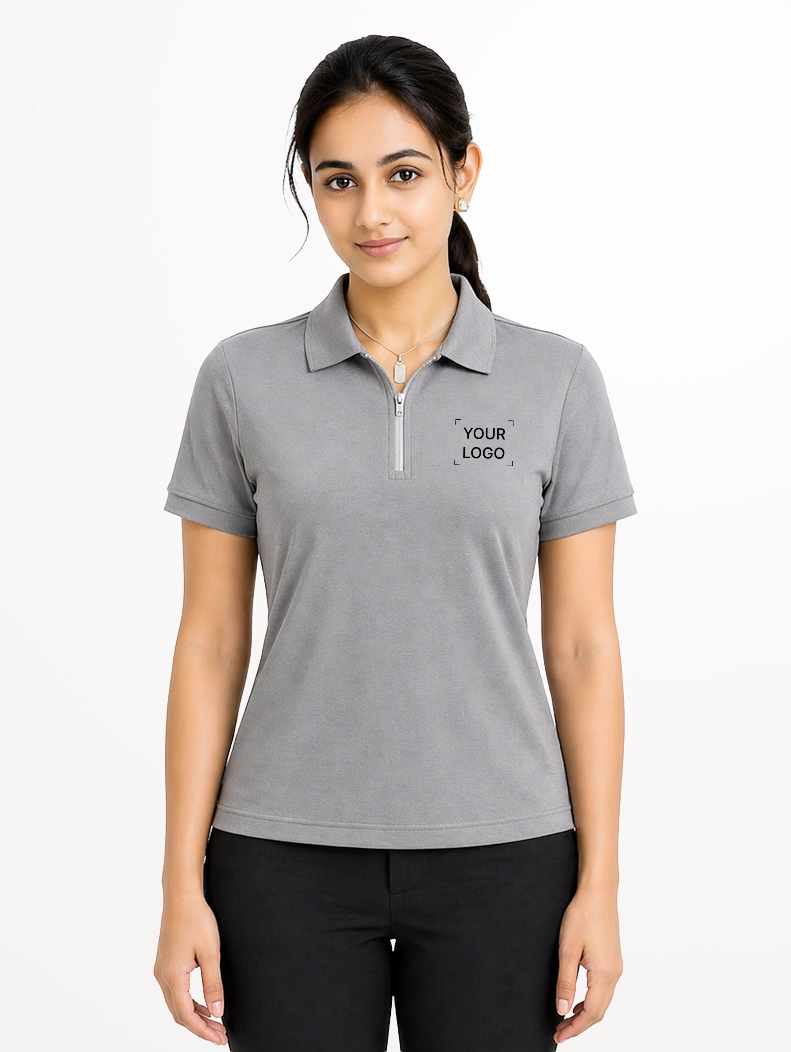 Women's Performance Zipper Polo - Grey