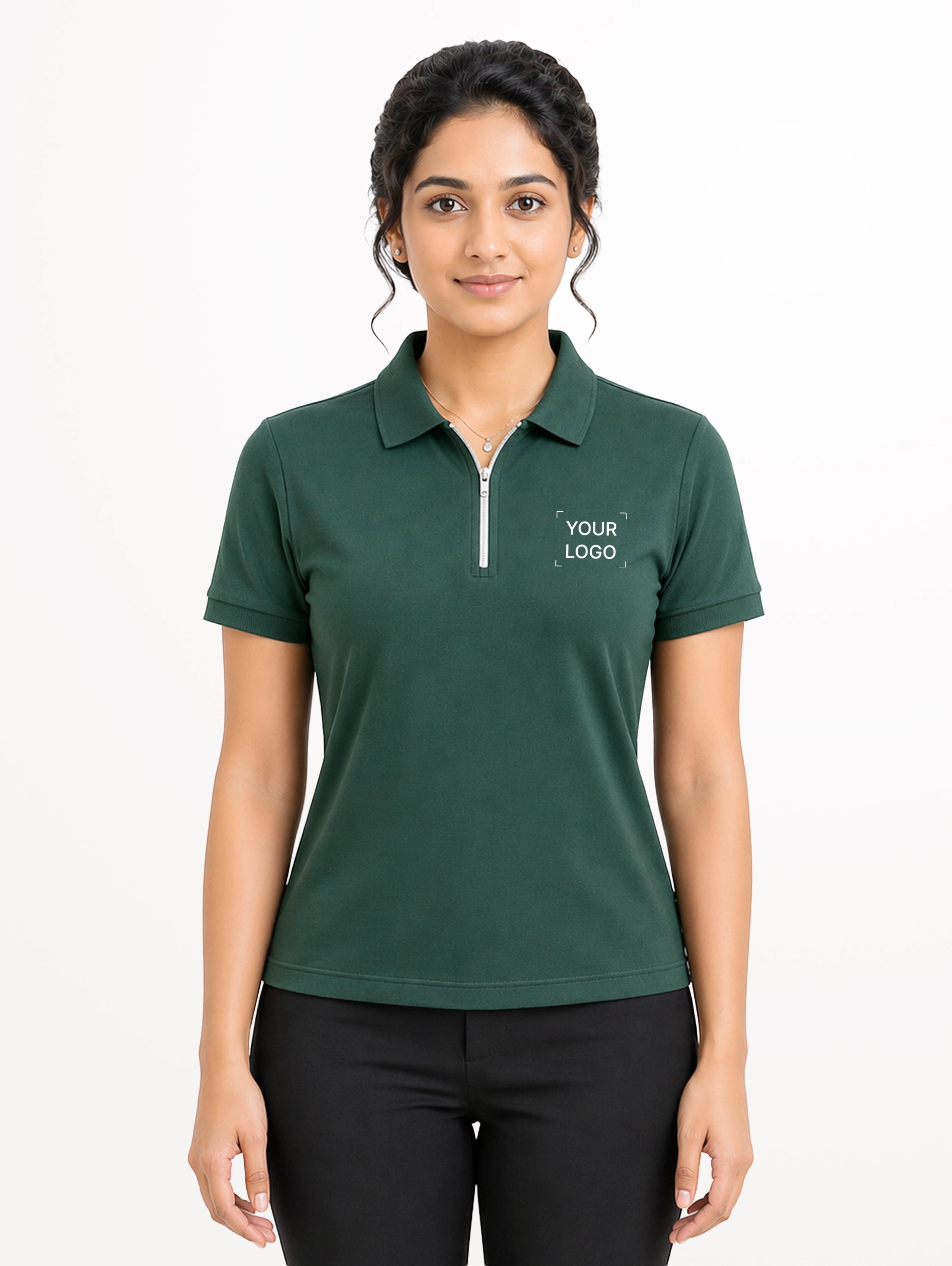 Women's Performance Zipper Polo - Pine Green