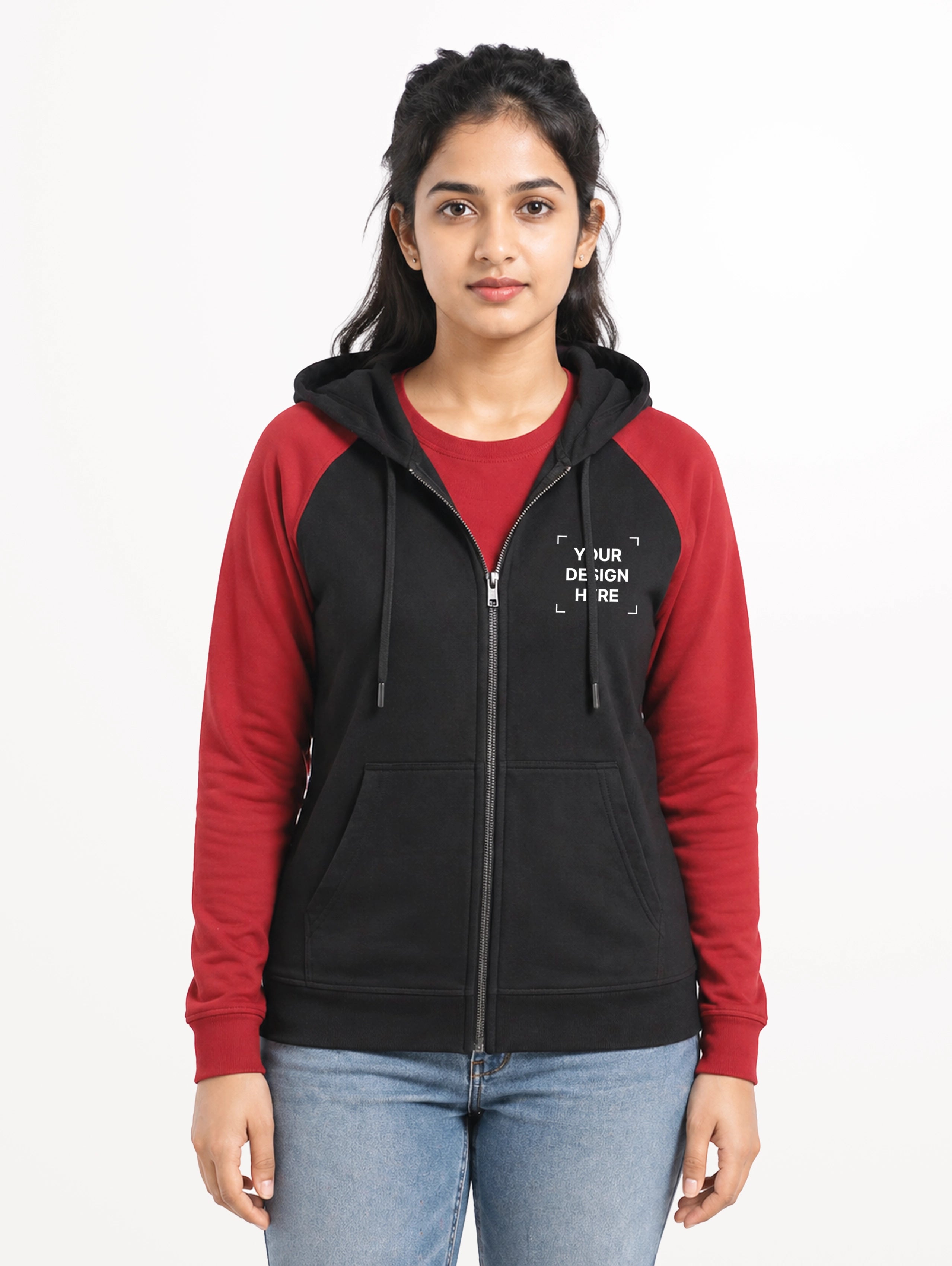 Women's Raglan Sleeve Blend Zipper Hoodie - Black
