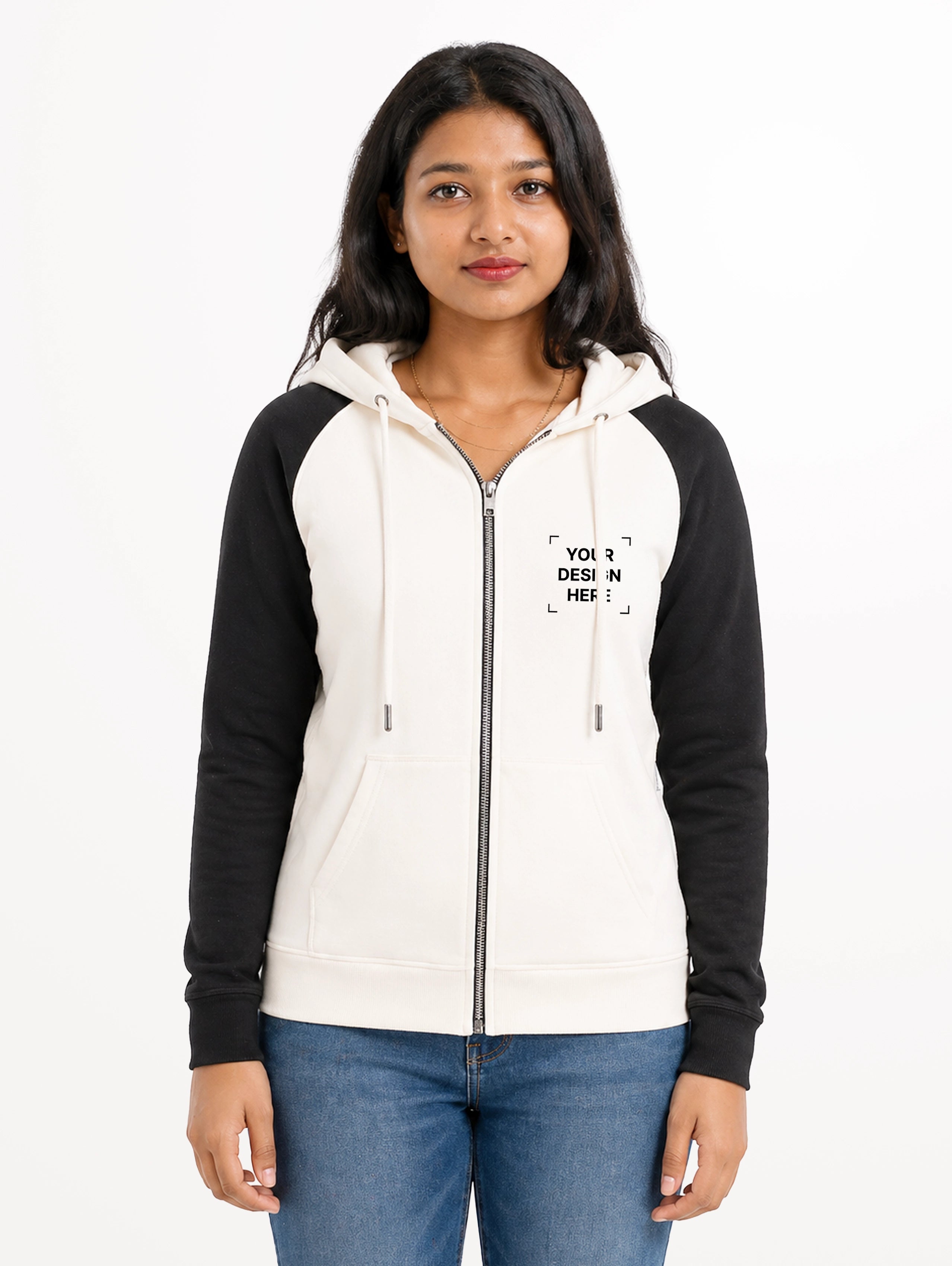 Women's Raglan Sleeve Blend Zipper Hoodie - Off-White