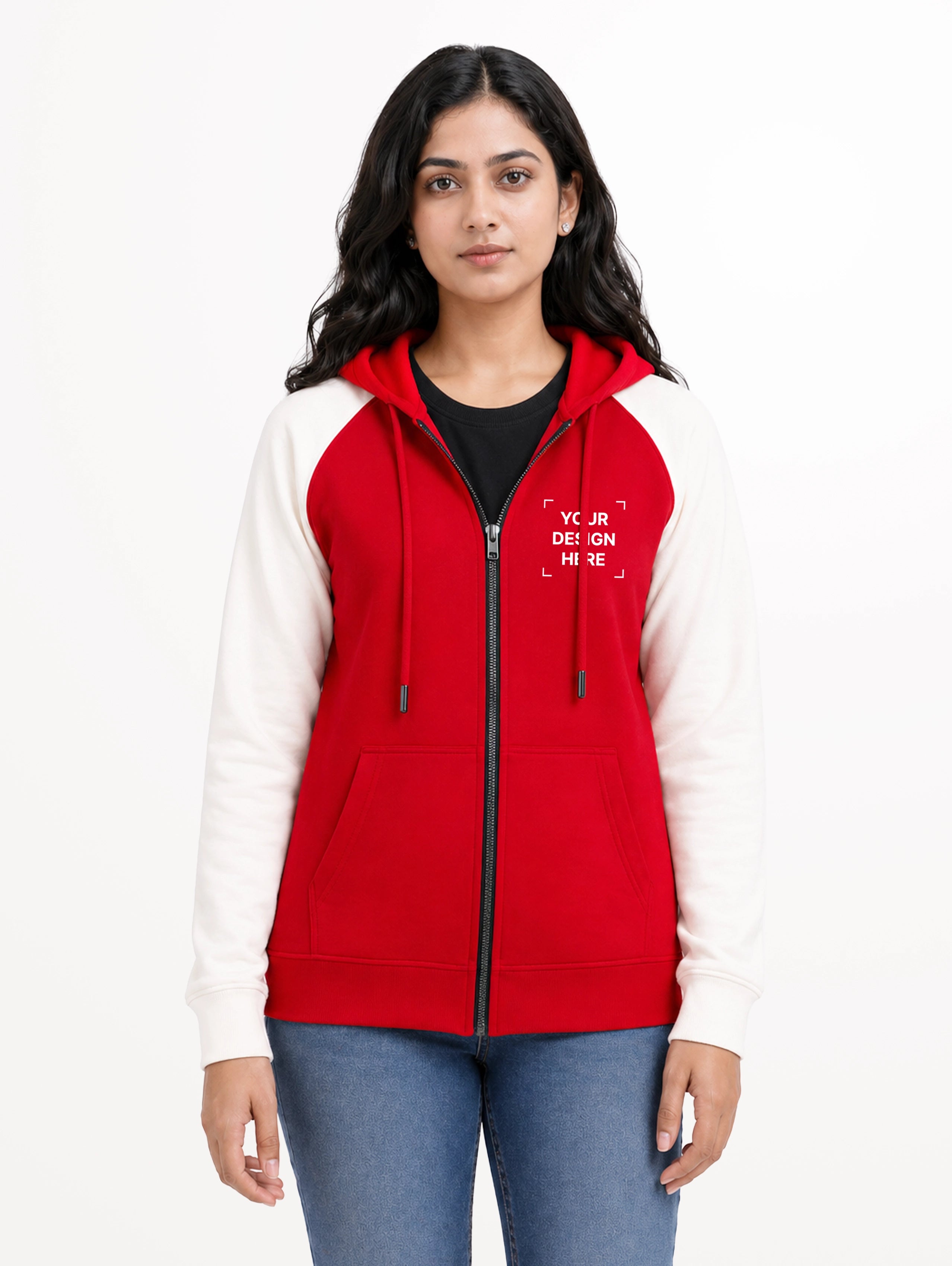 Women's Raglan Sleeve Blend Zipper Hoodie - Red