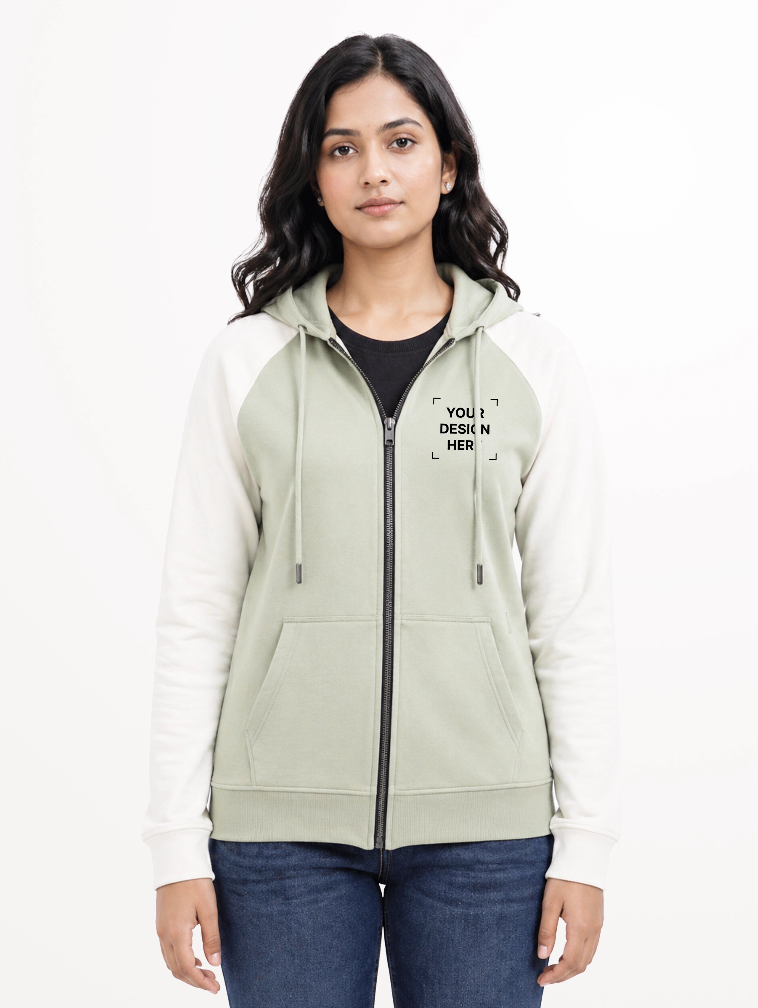 Women's Raglan Sleeve Blend Zipper Hoodie - Sage Green