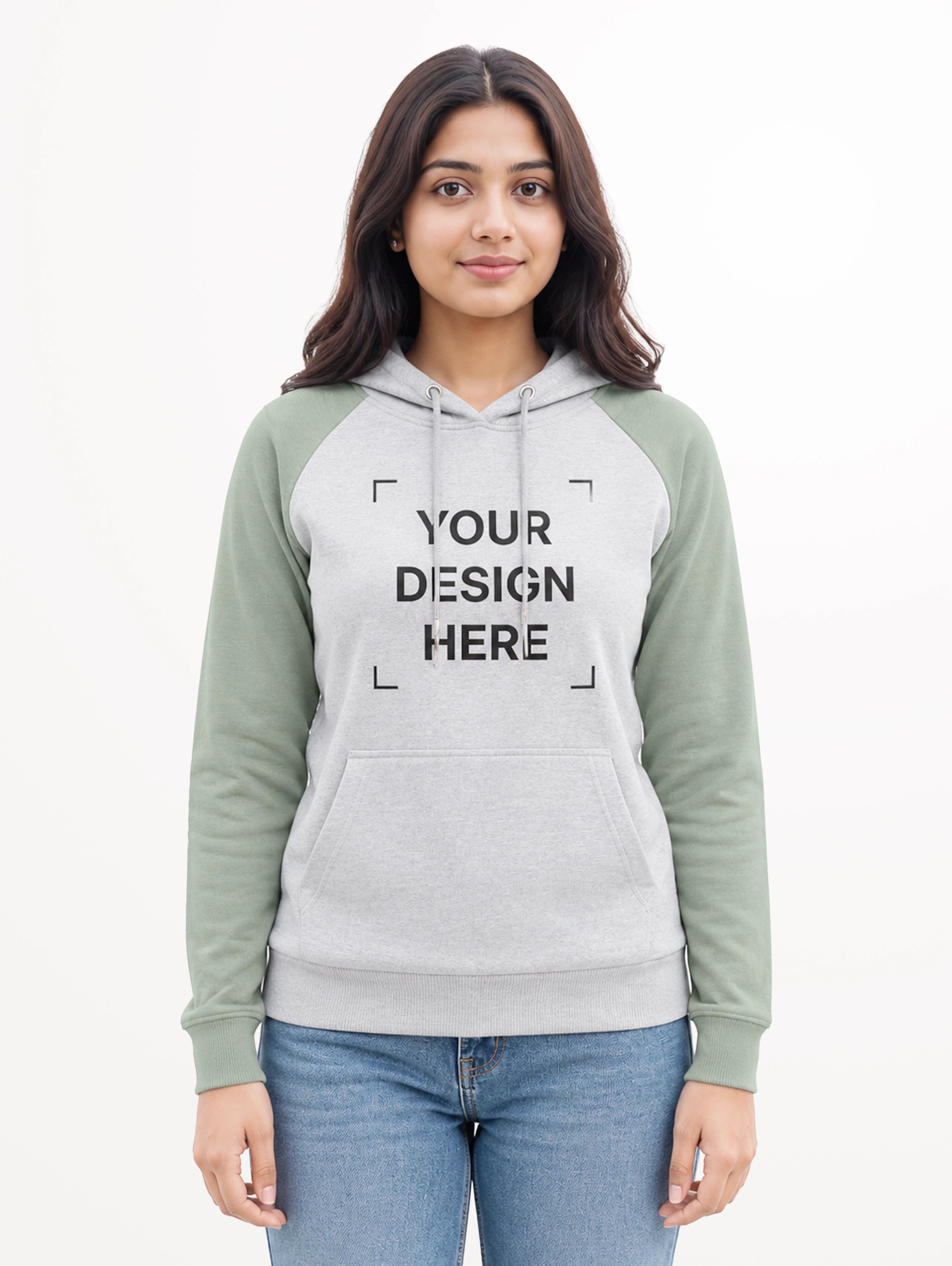 Women's Raglan Sleeve Cotton Pullover Hoodie - Grey Melange