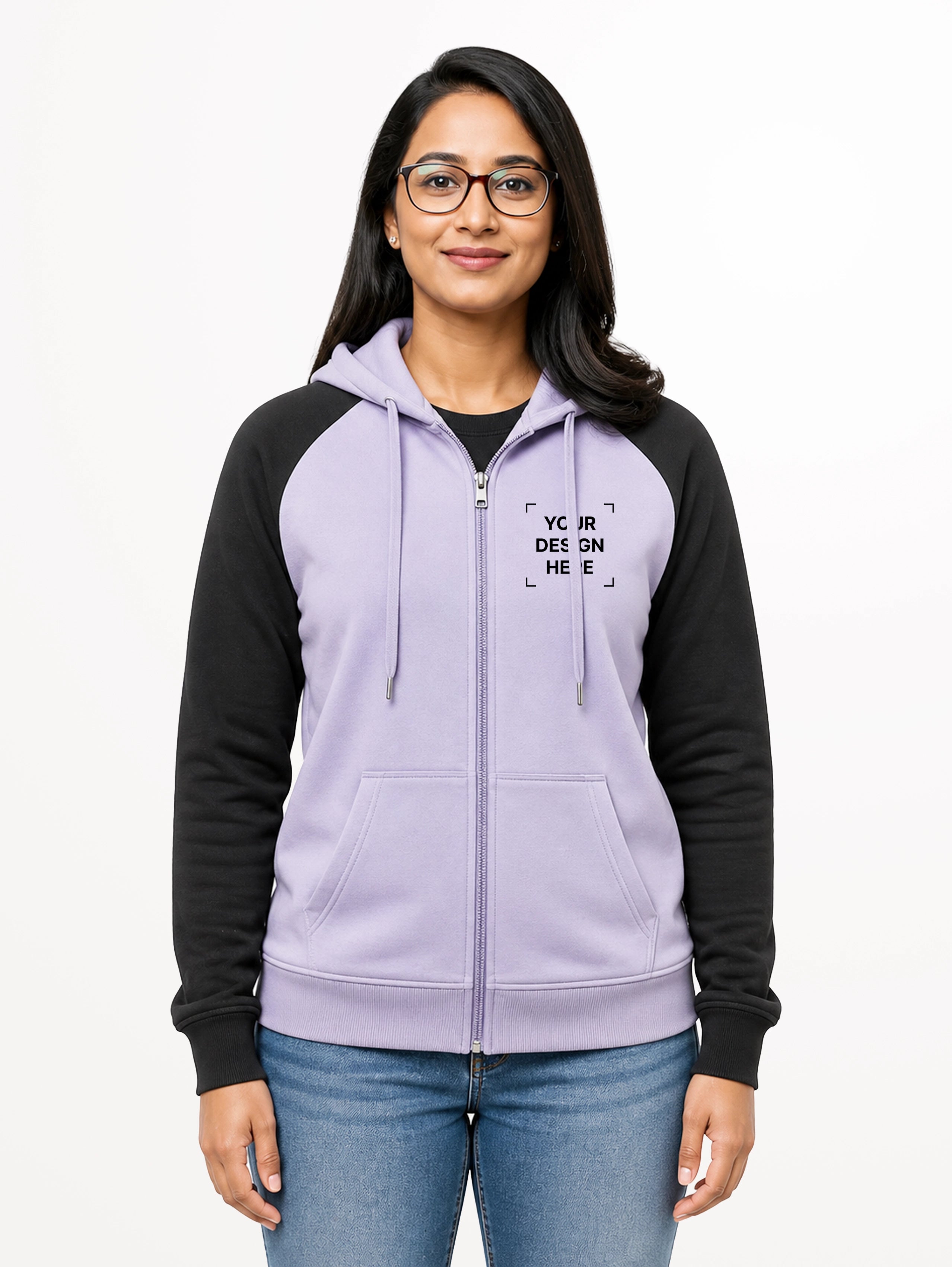 Women's Raglan Sleeve Cotton Zipper Hoodie - Lavender